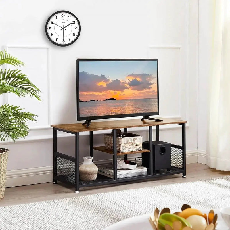 Industrial Modern Metal Wood TV Stand with Media Storage Shelf by HomePacific