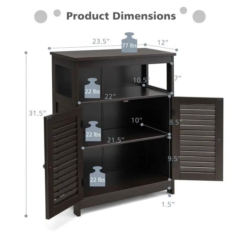 Brown Farmhouse Bathroom Linen Cabinet with Louvered Doors and Open Shelf by HomePacific