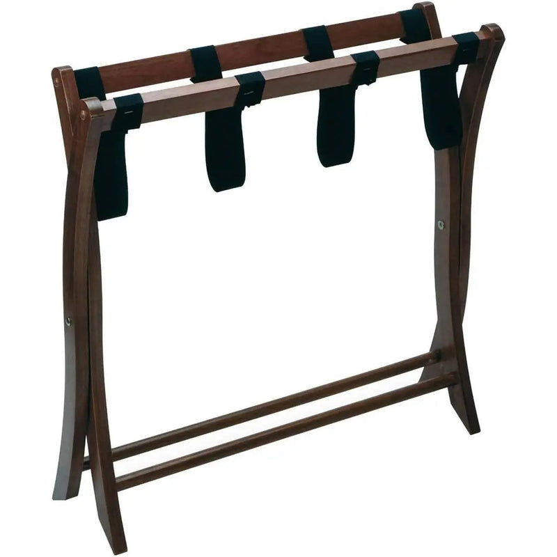 Solid Wood Folding Luggage Rack in Medium Brown Finish with Black Nylon Straps by HomePacific