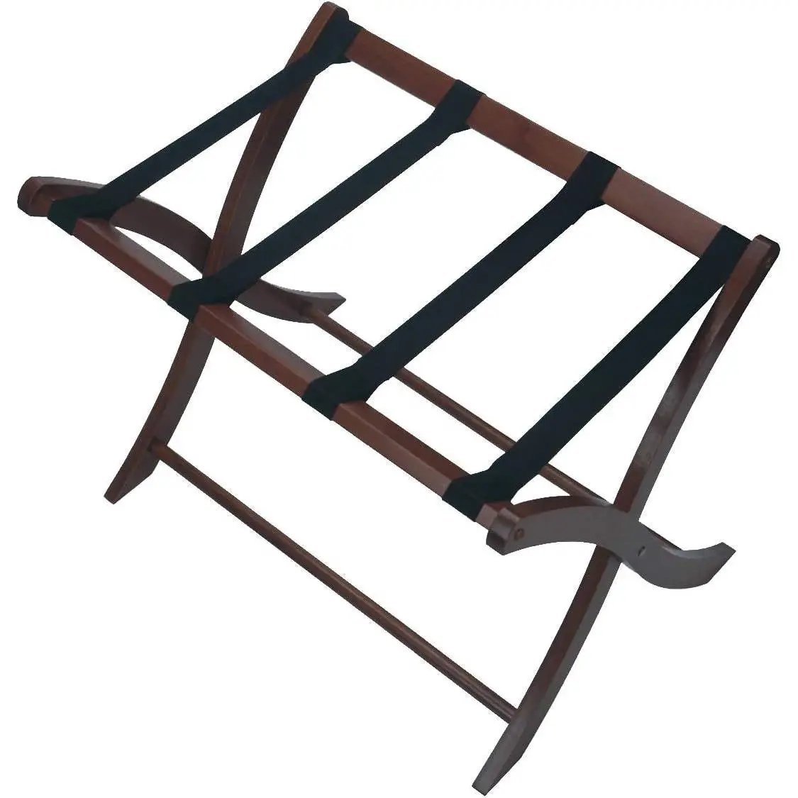 Solid Wood Folding Luggage Rack in Medium Brown Finish with Black Nylon Straps by HomePacific