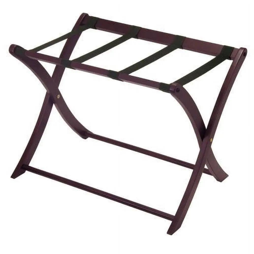 Solid Wood Folding Luggage Rack in Medium Brown Finish with Black Nylon Straps by HomePacific