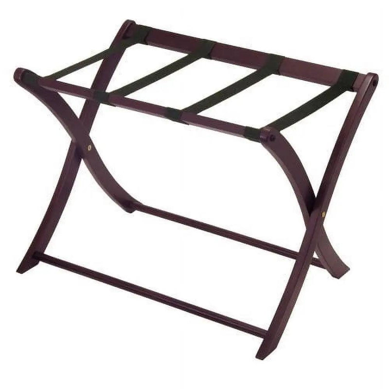 Solid Wood Folding Luggage Rack in Medium Brown Finish with Black Nylon Straps by HomePacific
