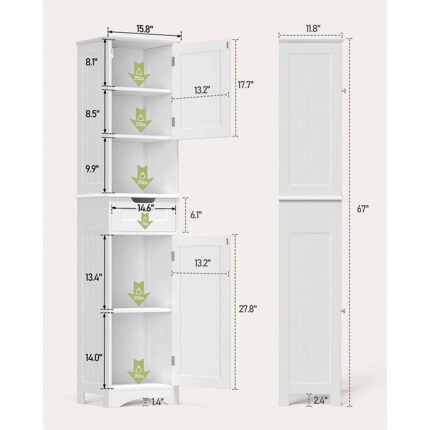 White Bathroom Linen Cabinet Tower with 2 Doors Storage Drawer and Shelf by HomePacific