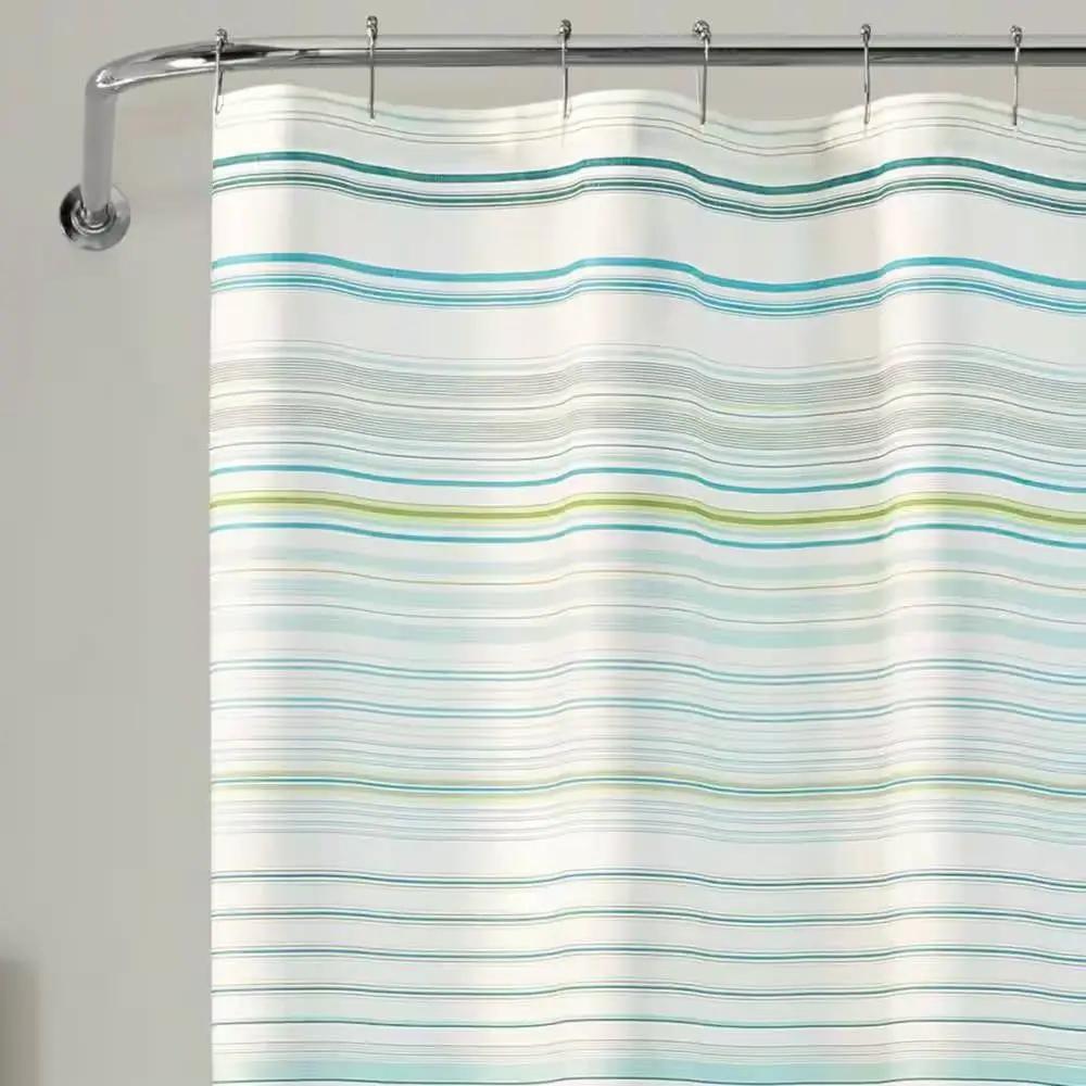 72-inch Sea Breeze Blue Green White Cabana Stripe Cotton Shower Curtain by HomePacific