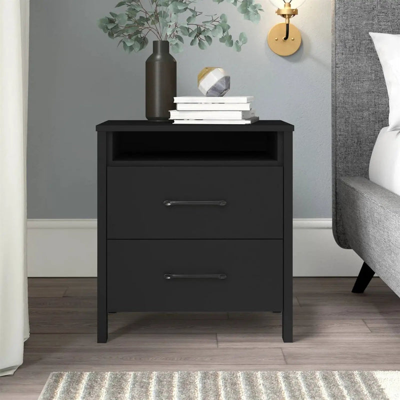 Modern 2-Drawer Nightstand Bedside Table in Black Wood Finish by HomePacific