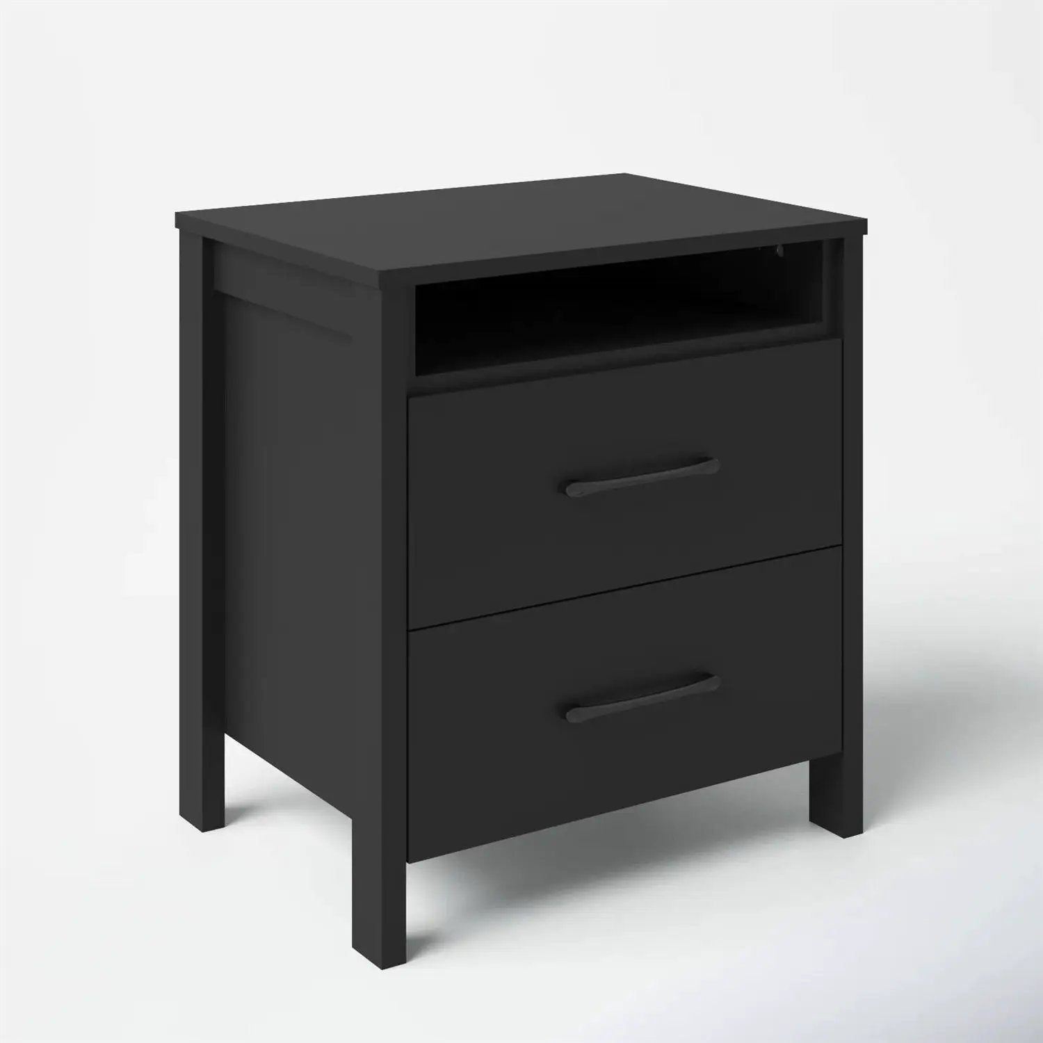 Modern 2-Drawer Nightstand Bedside Table in Black Wood Finish by HomePacific