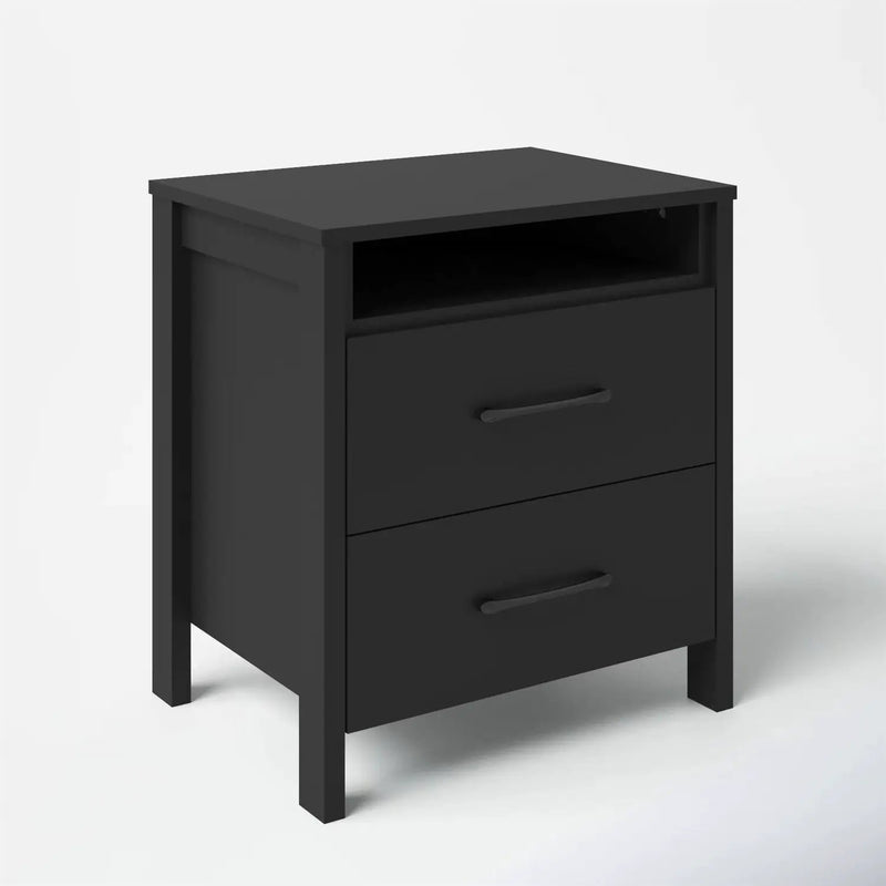 Modern 2-Drawer Nightstand Bedside Table in Black Wood Finish by HomePacific
