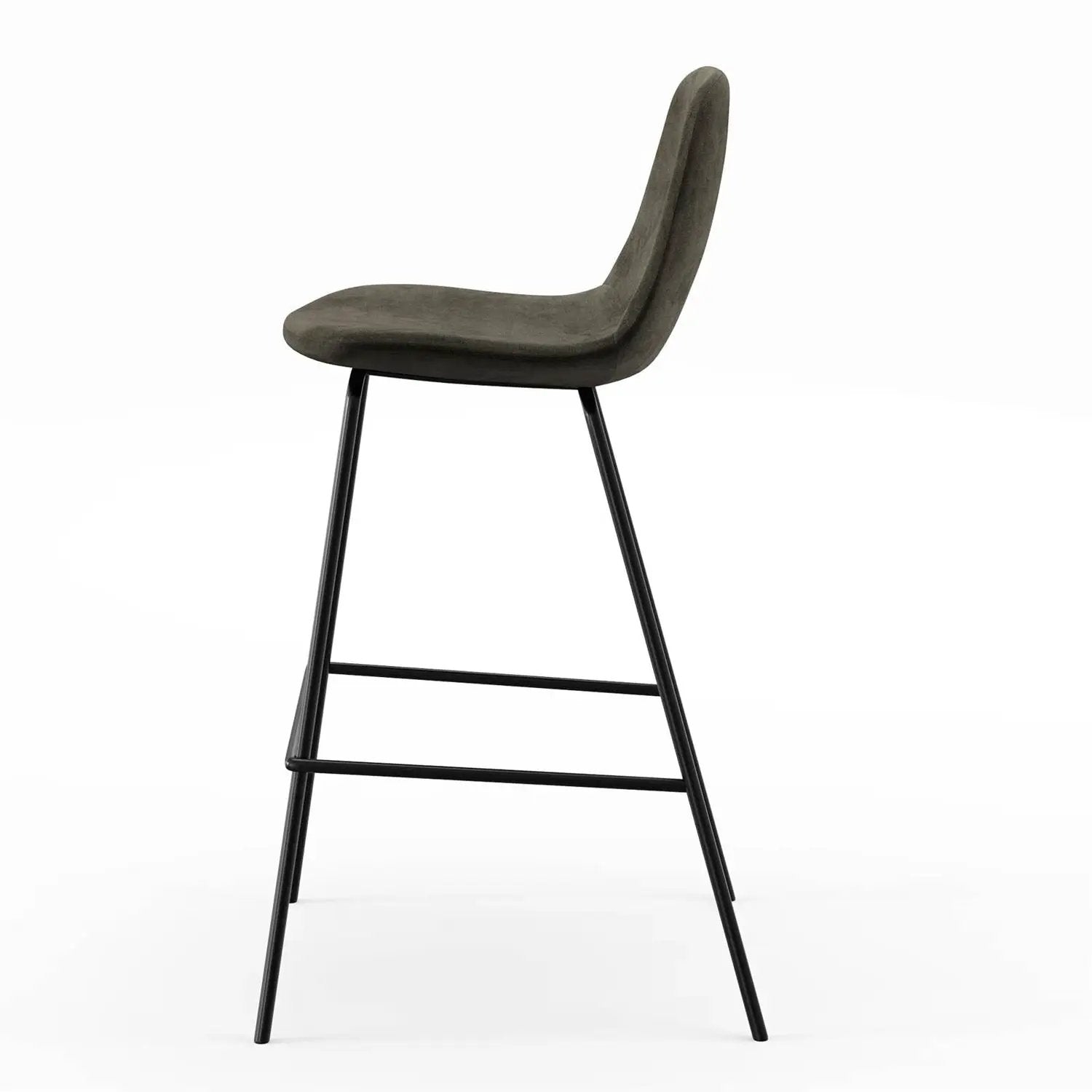 Set of 2 - Modern Counter Height Barstool with Low Back Dark Grey Fabric Seat by HomePacific