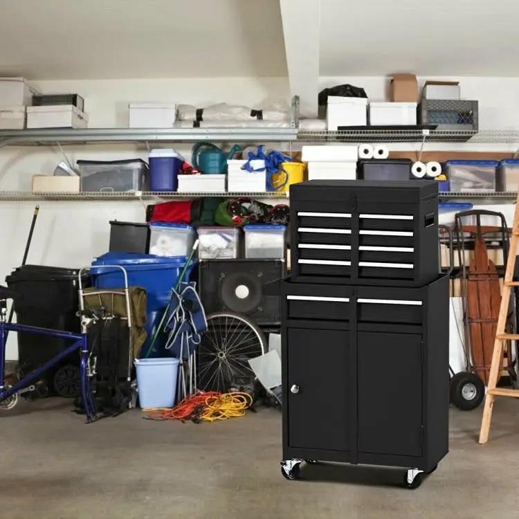 Black Heavy Duty Steel Lockable Rolling Garage Tool Chest Mobile Storage Cart by HomePacific