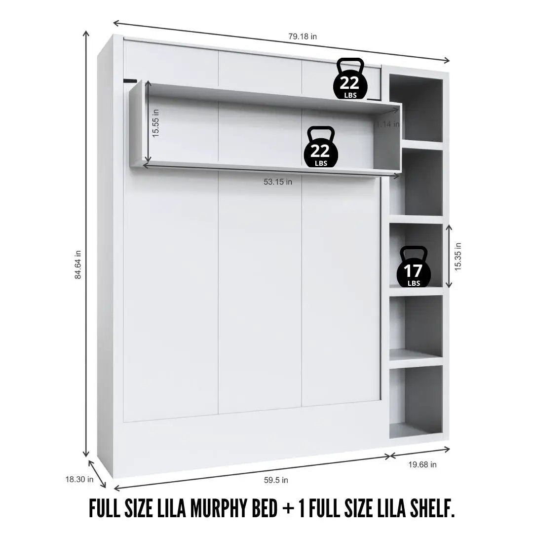 Easy-Lift Full Murphy Wall Bed in Grey with Bookshelf by Sharicks