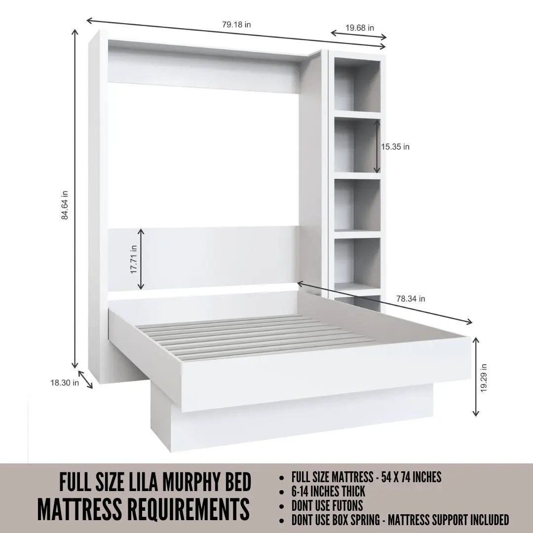 Easy-Lift Full Murphy Wall Bed in Dark Grey with Bookshelf by Sharicks