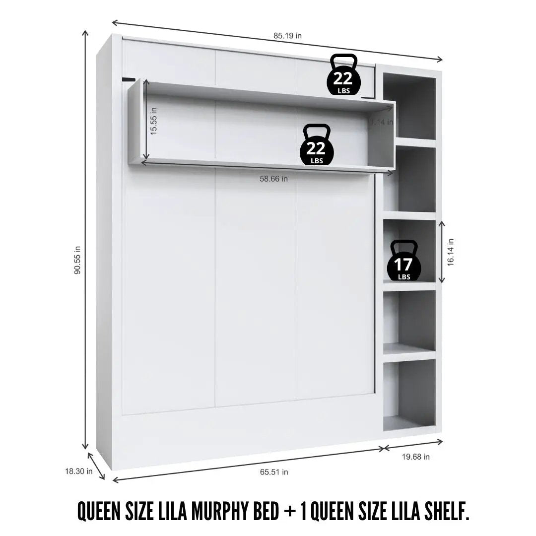 Easy-Lift Queen Murphy Wall Bed in Brown Wood Grain with Bookshelf by Sharicks