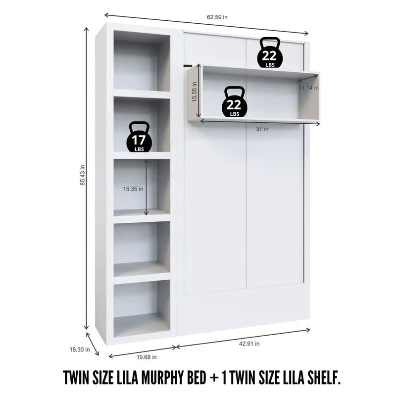 Easy-Lift Twin Murphy Wall Bed in Black with Bookshelf by Sharicks