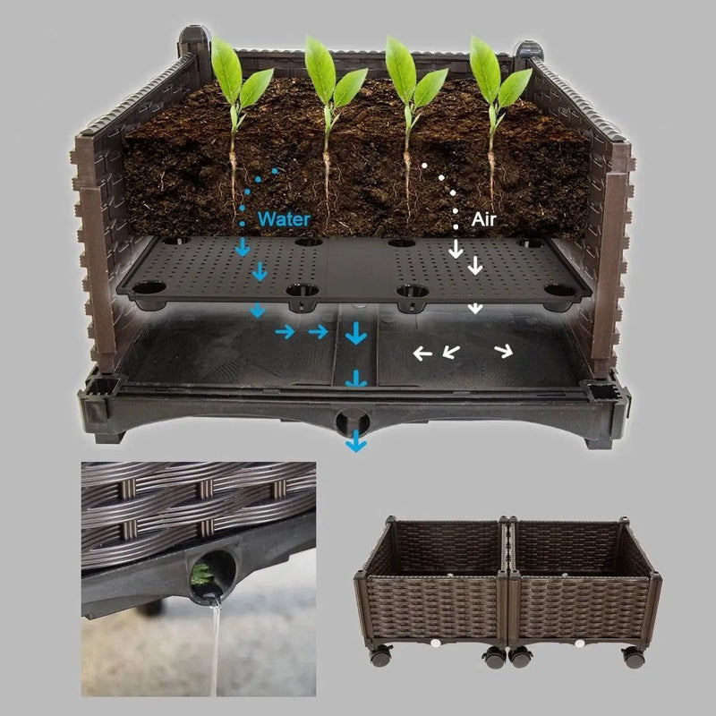 Modern 2-Piece Indoor Outdoor Raised Garden Planter Box on Wheels in PP Rattan by HomePacific