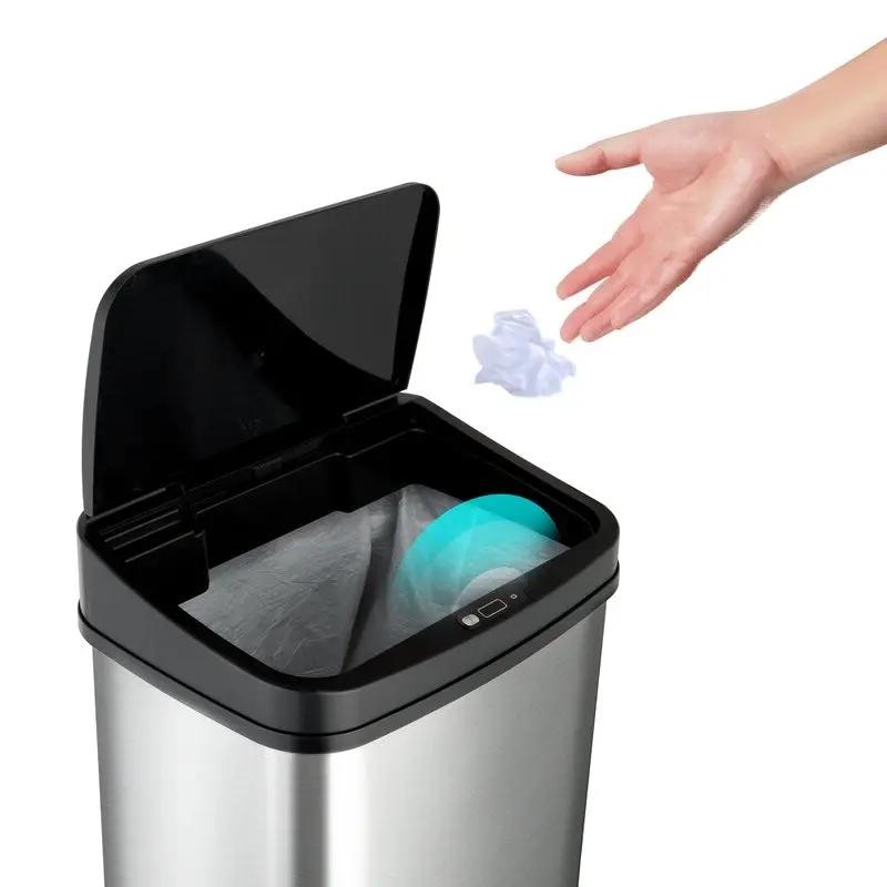 Black Top 13-Gallon Stainless Steel Kitchen Trash Can with Motion Sensor Lid by HomePacific