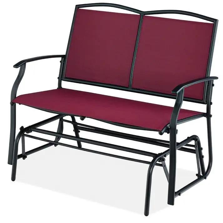2 Seat Mesh Patio Loveseat Swing Glider Rocker with Armrests in Burgundy Red by HomePacific