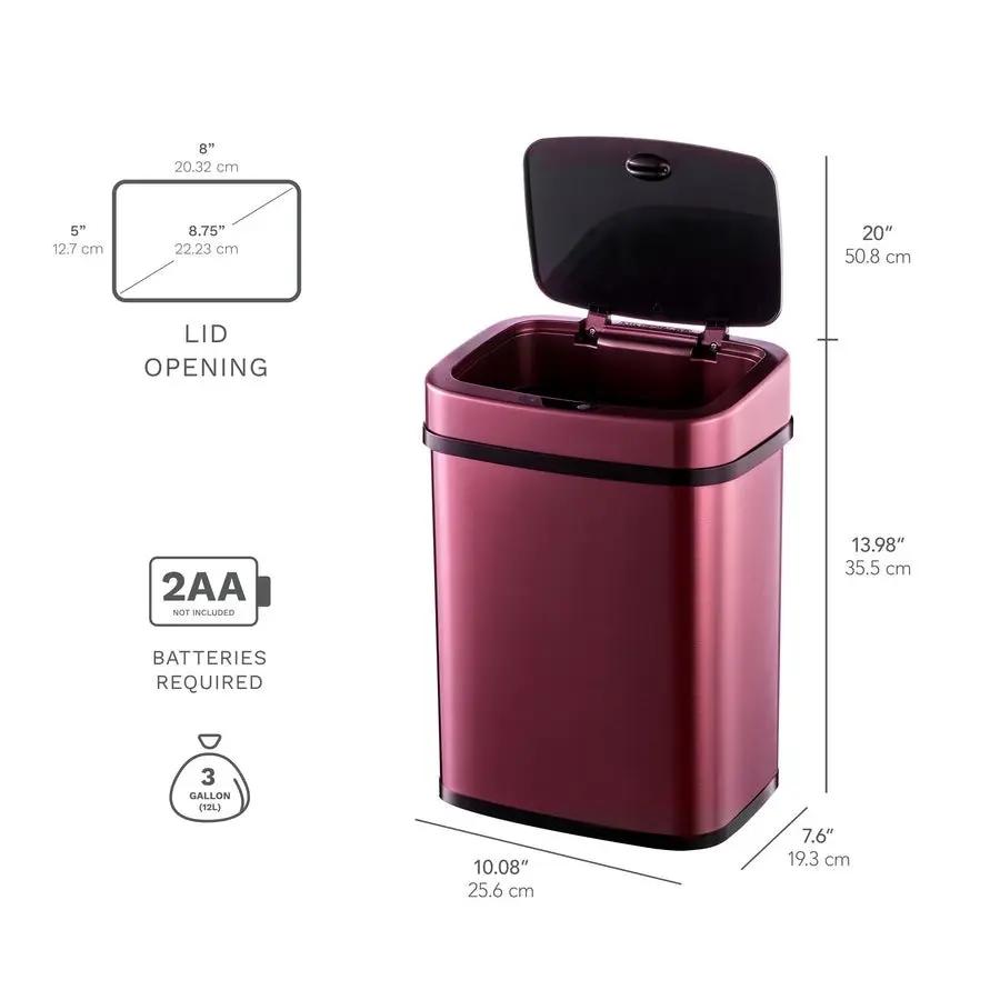 3-Gallon Motion Sensor Touchless Stainless Steel Trash Can in Burgundy Copper by HomePacific