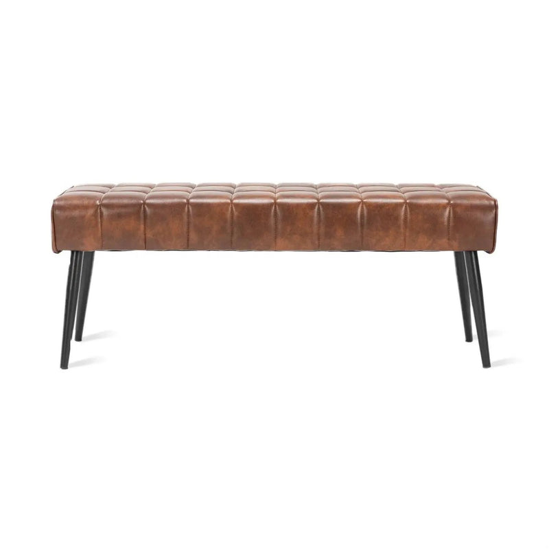 Mid-Century Modern Bedroom Bench with Brown PU Leather Seat and Tapered Legs by HomePacific
