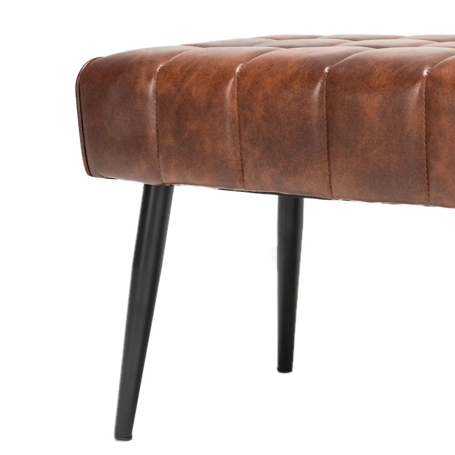 Mid-Century Modern Bedroom Bench with Brown PU Leather Seat and Tapered Legs by HomePacific