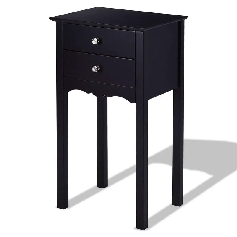 Elegant 2-Drawer End Table Nightstand Side Table in Black Wood Finish by HomePacific