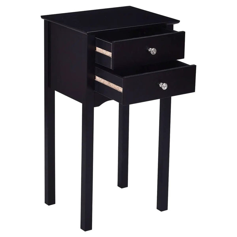 Elegant 2-Drawer End Table Nightstand Side Table in Black Wood Finish by HomePacific