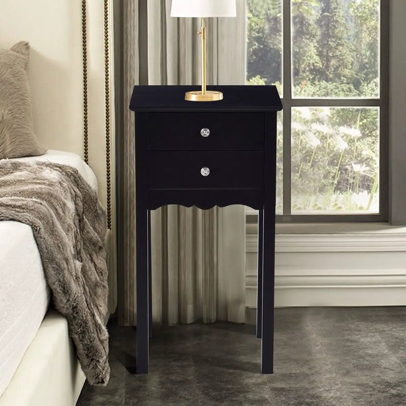 Elegant 2-Drawer End Table Nightstand Side Table in Black Wood Finish by HomePacific