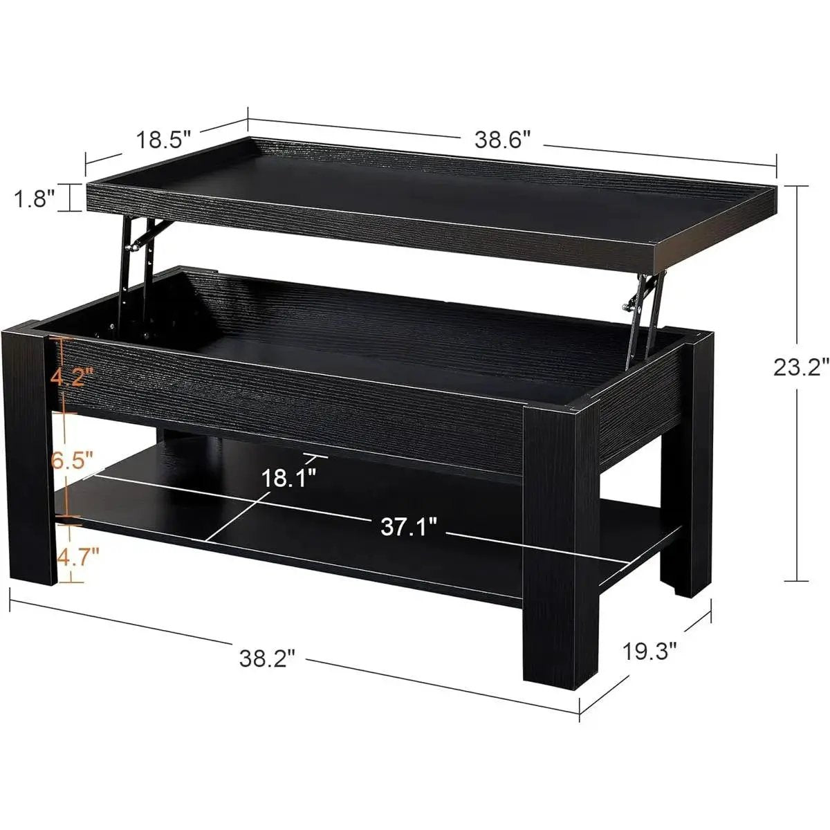 Modern Lift Top Coffee Table Laptop Tray with Storage Shelf in Black Wood Finish by HomePacific
