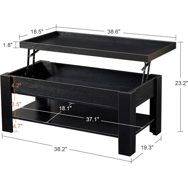 Modern Lift Top Coffee Table Laptop Tray with Storage Shelf in Black Wood Finish by HomePacific