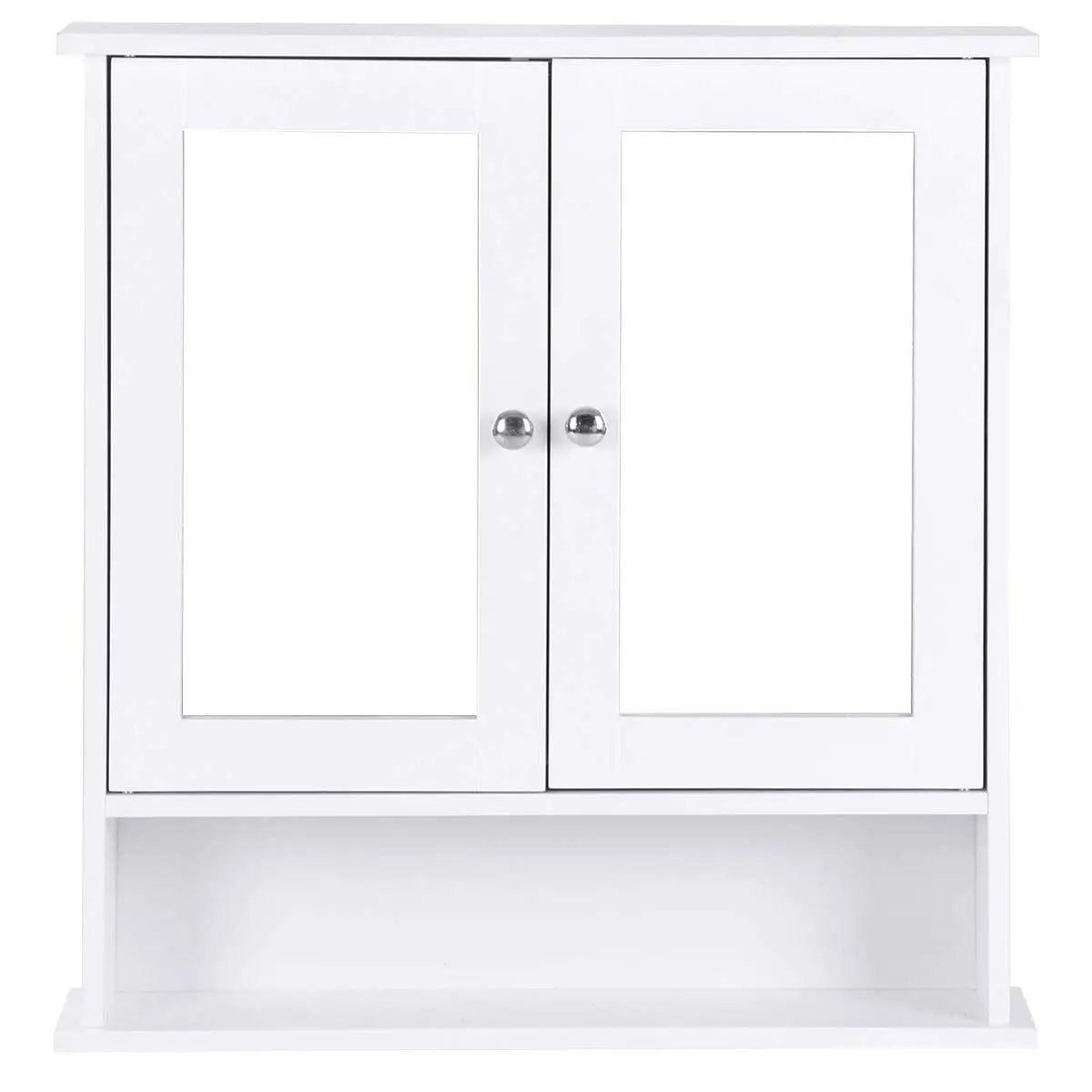 White Bathroom Wall Medicine Cabinet with Mirror and Open Shelf by HomePacific