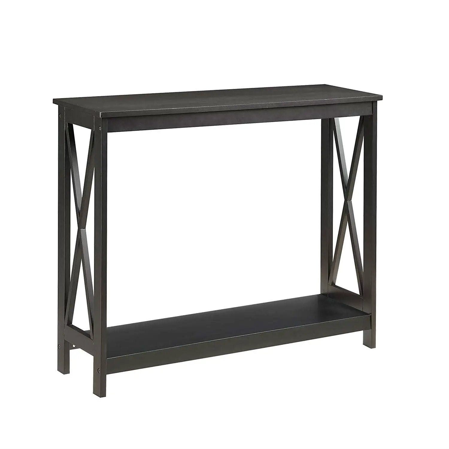 Black Wood Console Sofa Table with Bottom Storage Shelf by HomePacific