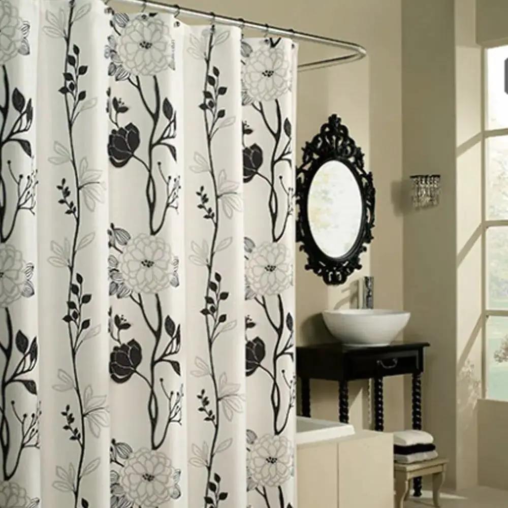 71-inch Boho Black and White Floral Flowers Polyester Fabric Shower Curtain by HomePacific