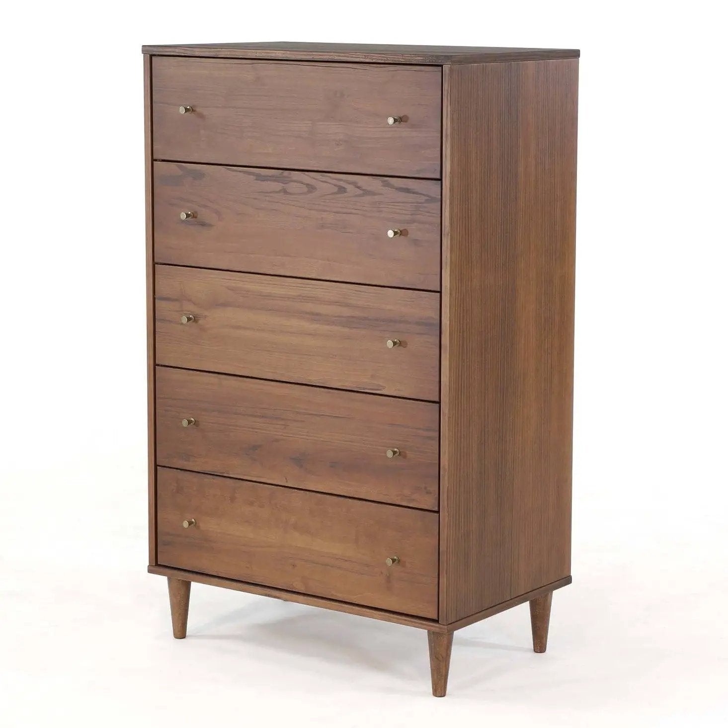 Farmhouse Rustic Walnut Mid Century 5 Drawer Chest by HomePacific