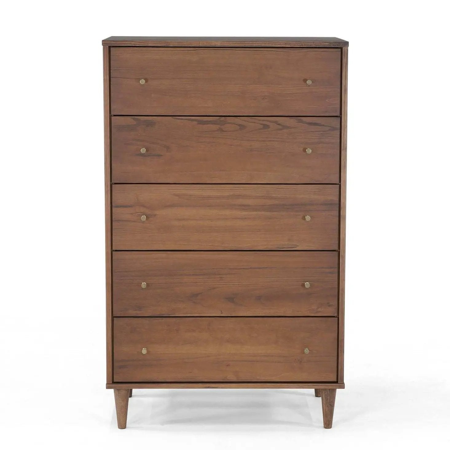 Farmhouse Rustic Walnut Mid Century 5 Drawer Chest by HomePacific
