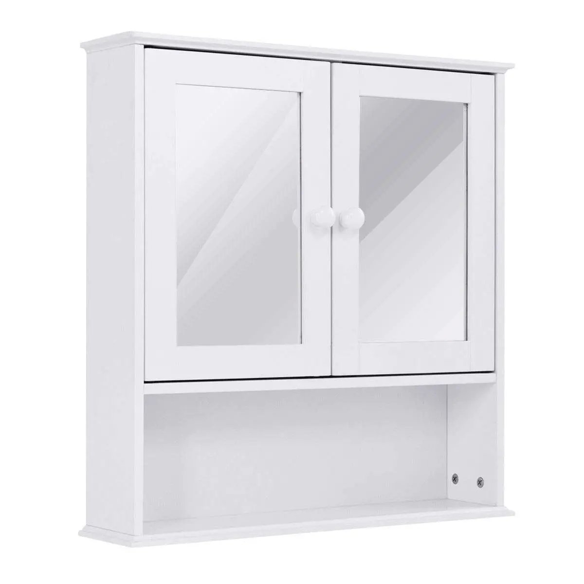 Simple Bathroom Mirror Wall Cabinet in White Wood Finish 23 x 22 inch by HomePacific