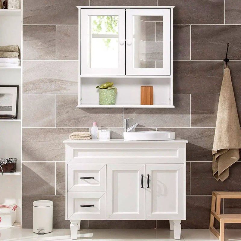 Simple Bathroom Mirror Wall Cabinet in White Wood Finish 23 x 22 inch by HomePacific