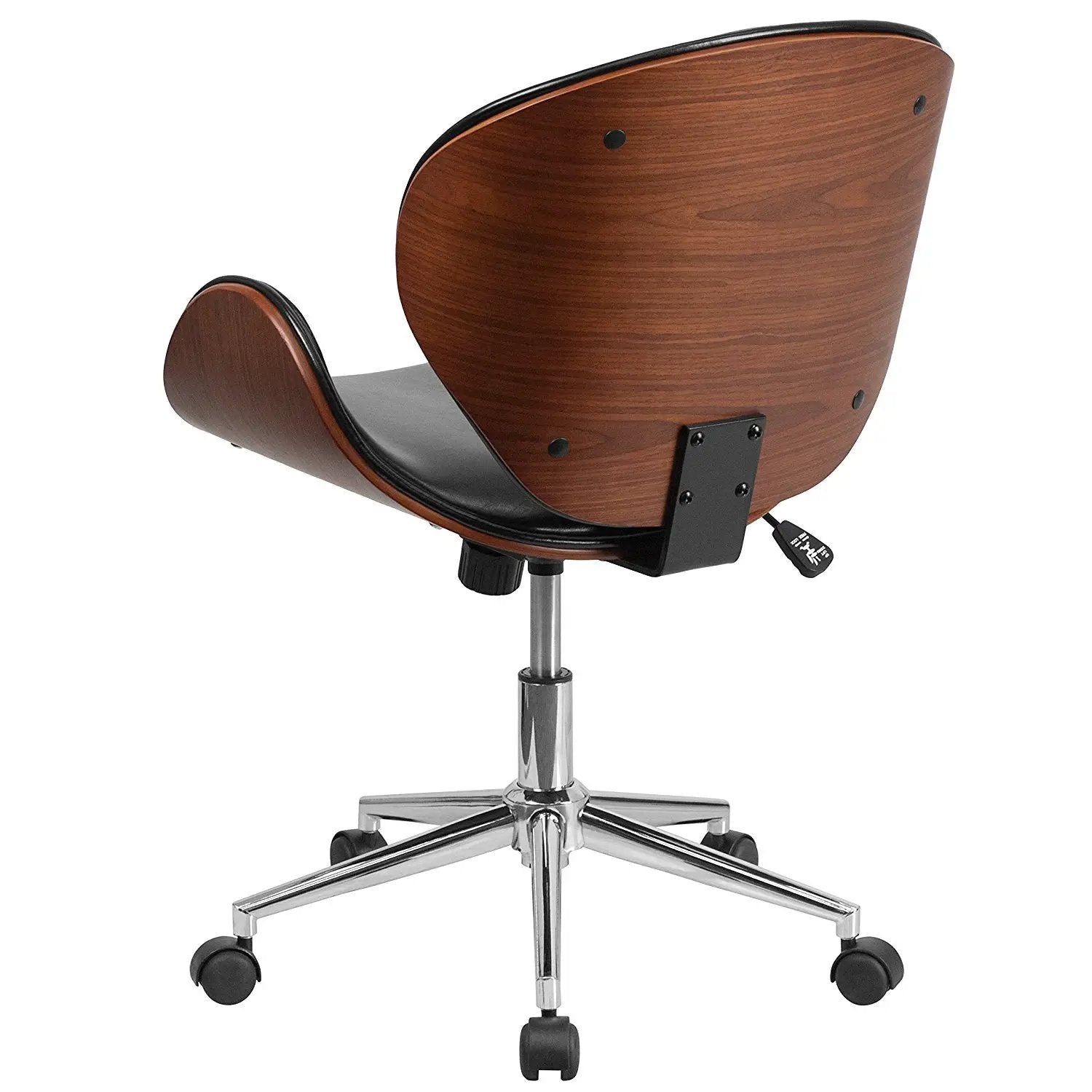 Mid-Back Walnut / Black Faux Leather Office Chair with Curved Bentwood Seat by HomePacific