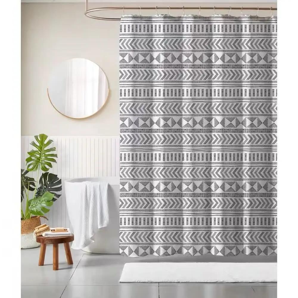 72-inch Polyester Shower Curtain with Black White Scandinavian Chevron Pattern by HomePacific