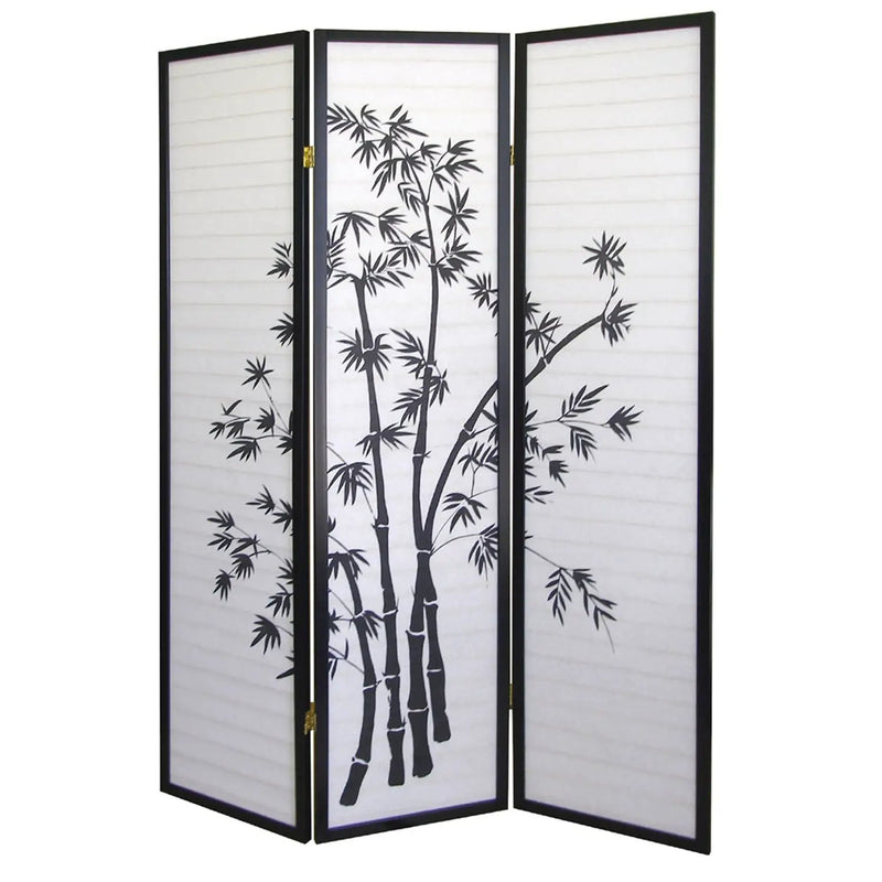 3-Panel Room Divider Privacy Screen with Bamboo Design Black White by HomePacific