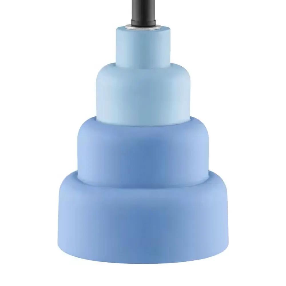 Small Blue Desk Light Table Lamp with White Fabric Shade for Bedside Nightstand by HomePacific