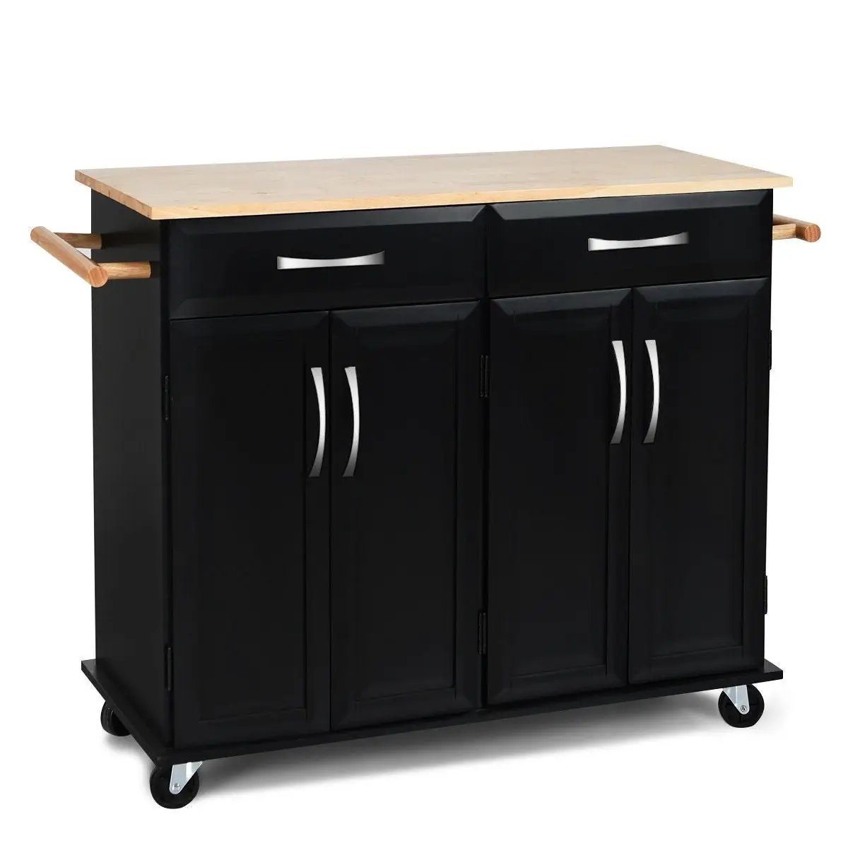 Black Kitchen Island Storage Cabinet Cart with Wood Top and Wheels by HomePacific