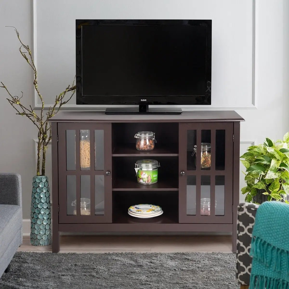 Brown Wood 43-inch TV Stand Storage Cabinet Console Table by HomePacific