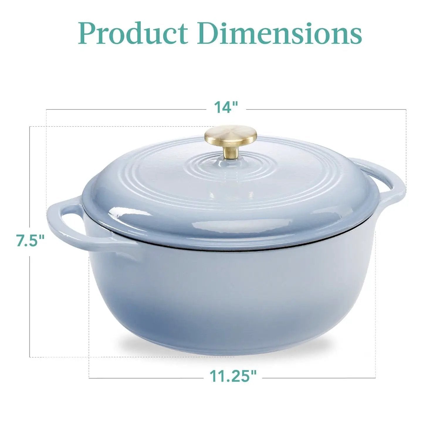 6 Quart Large Baby Blue Enamel Cast-Iron Dutch Oven Kitchen Cookware by HomePacific