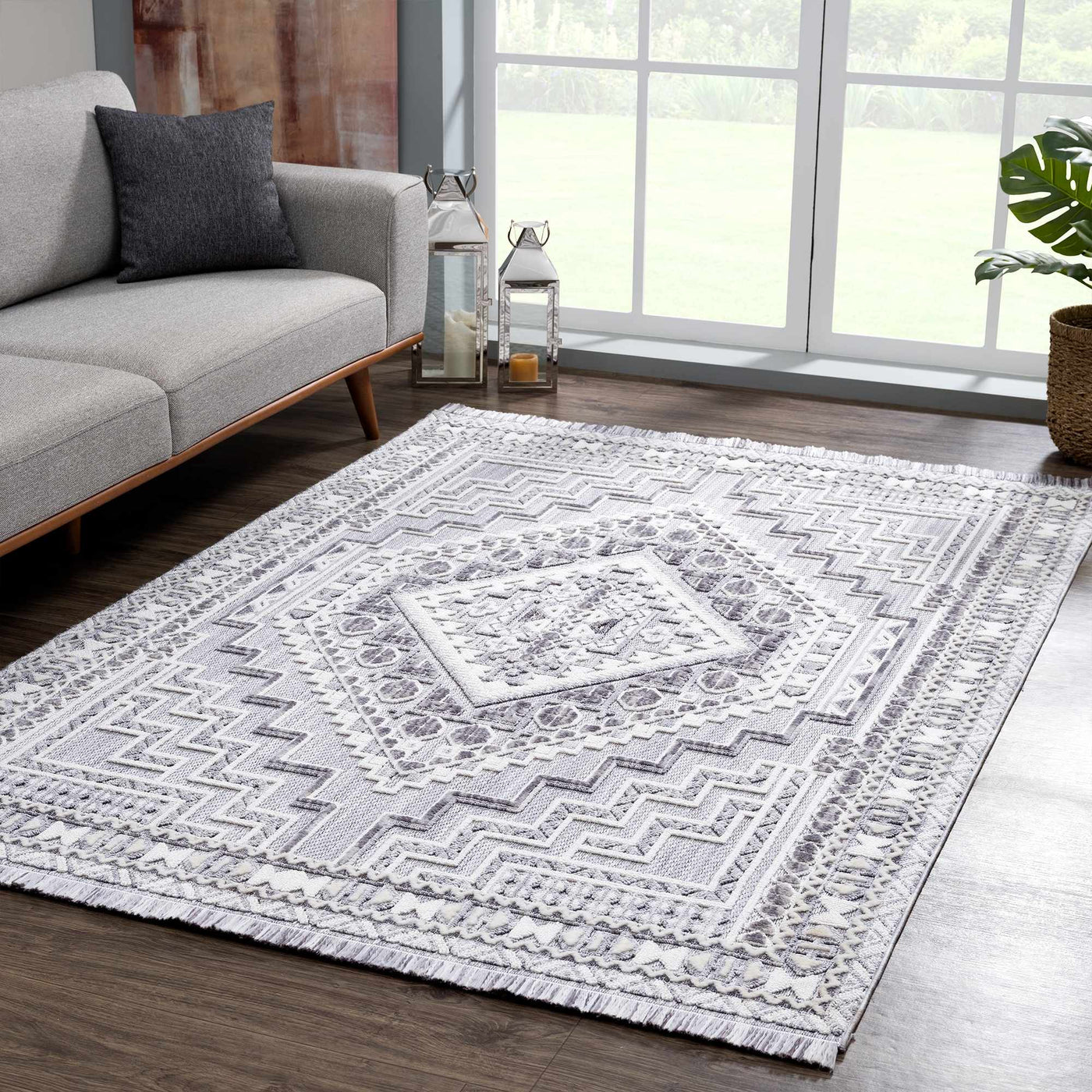 Alya 3D Saxony with Fringes Area Rug - Clearance by Boutique Rugs