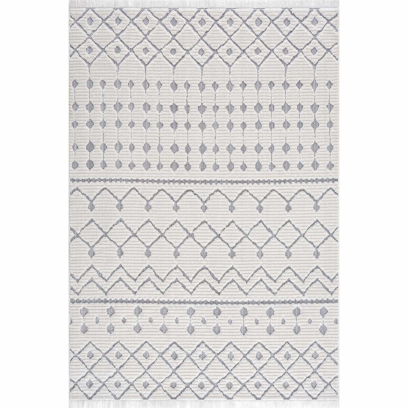 Ivory Gray Beil Textured Trellis Fringe Area Rug - Clearance by Boutique Rugs
