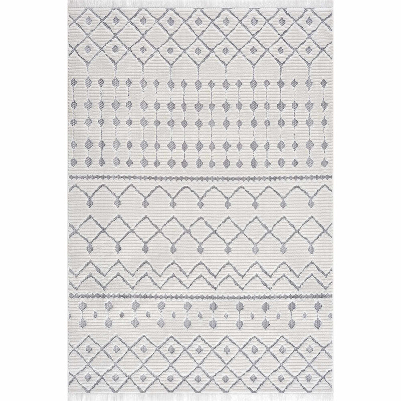 Ivory Gray Beil Textured Trellis Fringe Area Rug - Clearance by Boutique Rugs
