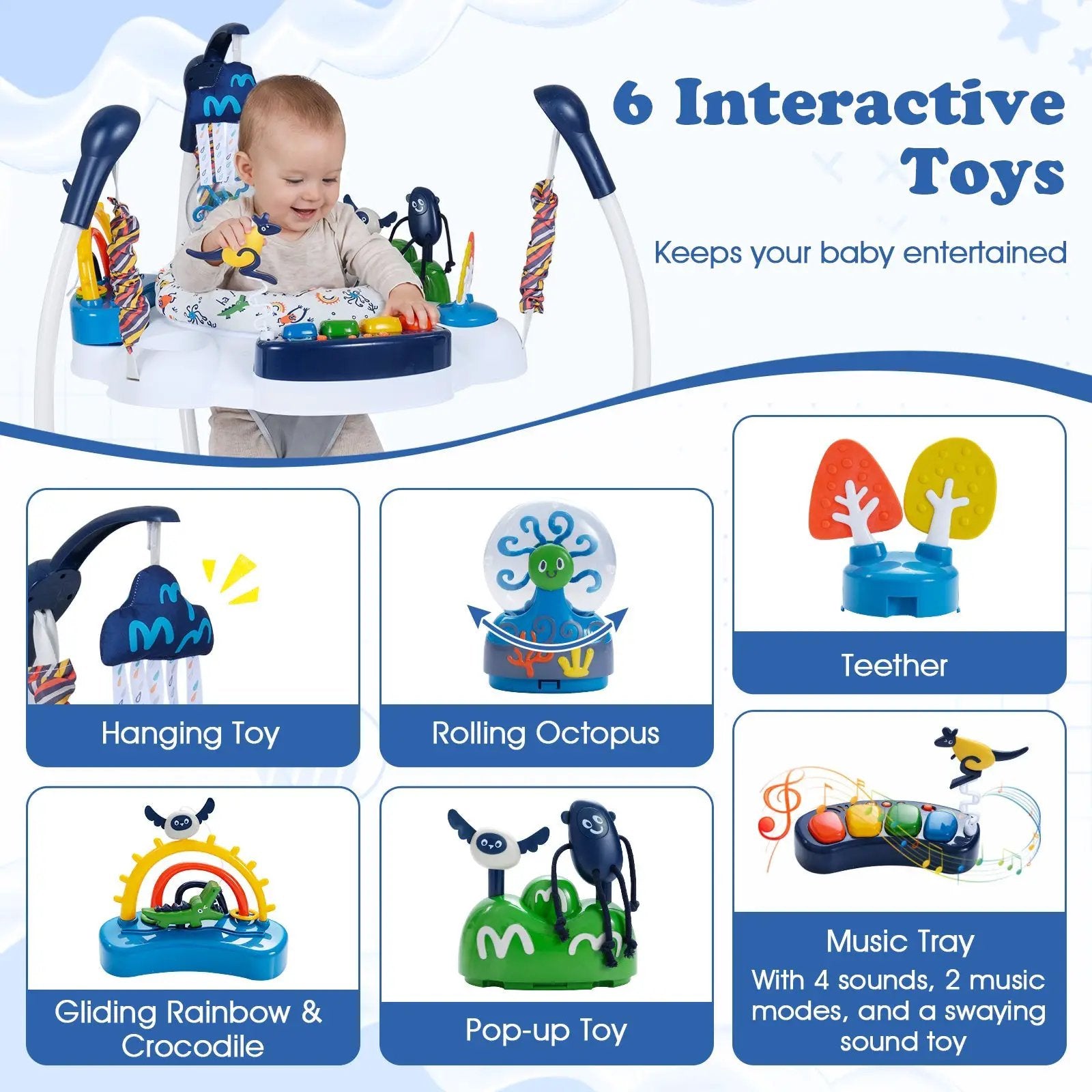 Baby Activity Center Baby Jumper and Bouncer with 6 Interactive Toys Lights and Music by DirectDeals