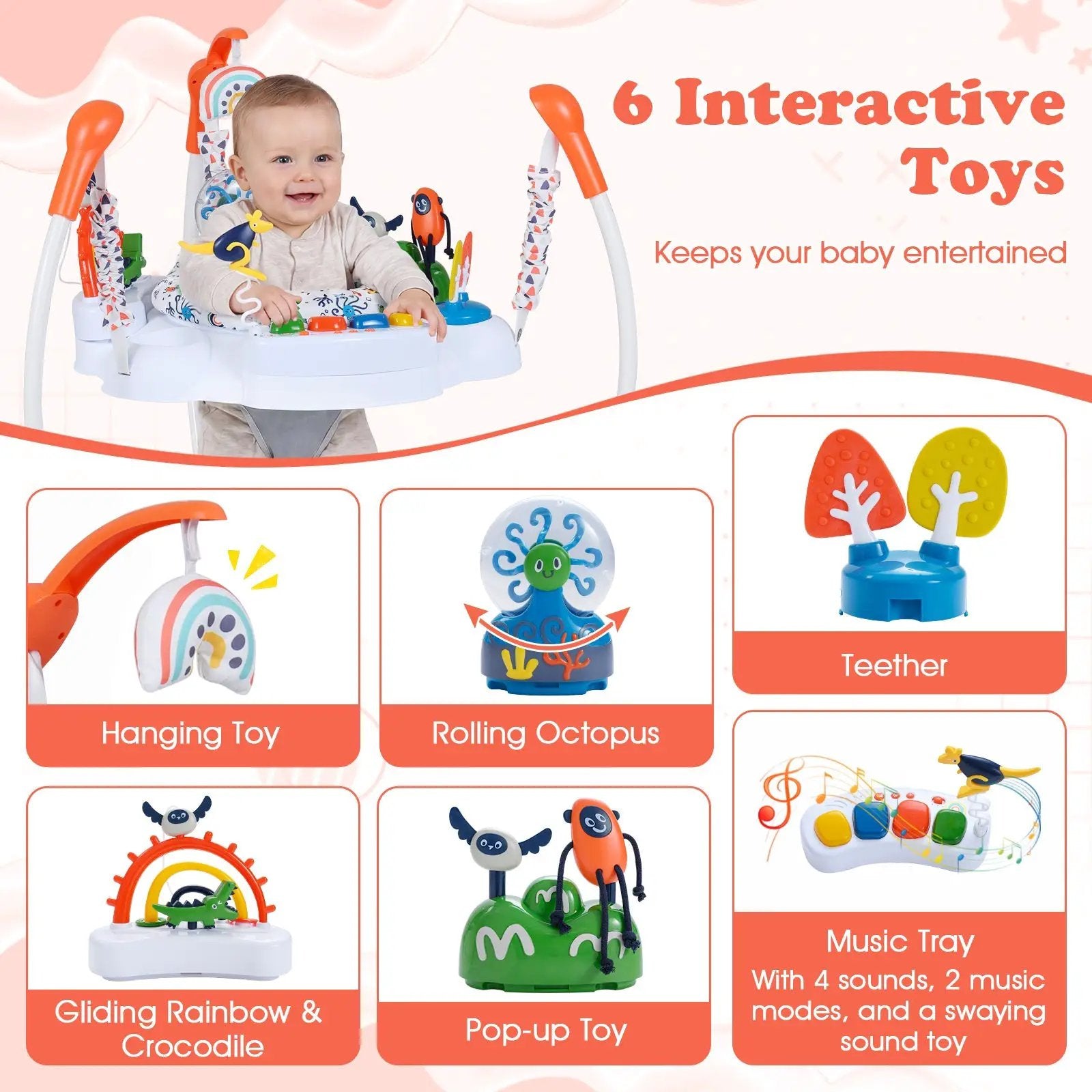 Baby Activity Center Baby Jumper and Bouncer with 6 Interactive Toys Lights and Music by DirectDeals
