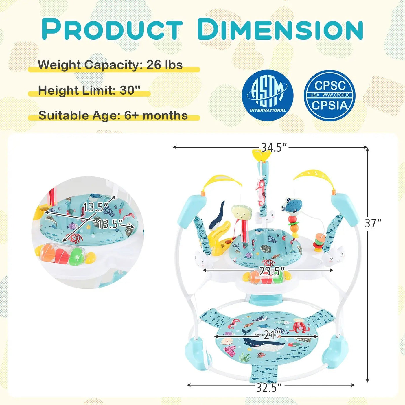 Baby Activity Center Height Adjustable Baby Bouncing Saucer with Interactive Toys by DirectDeals