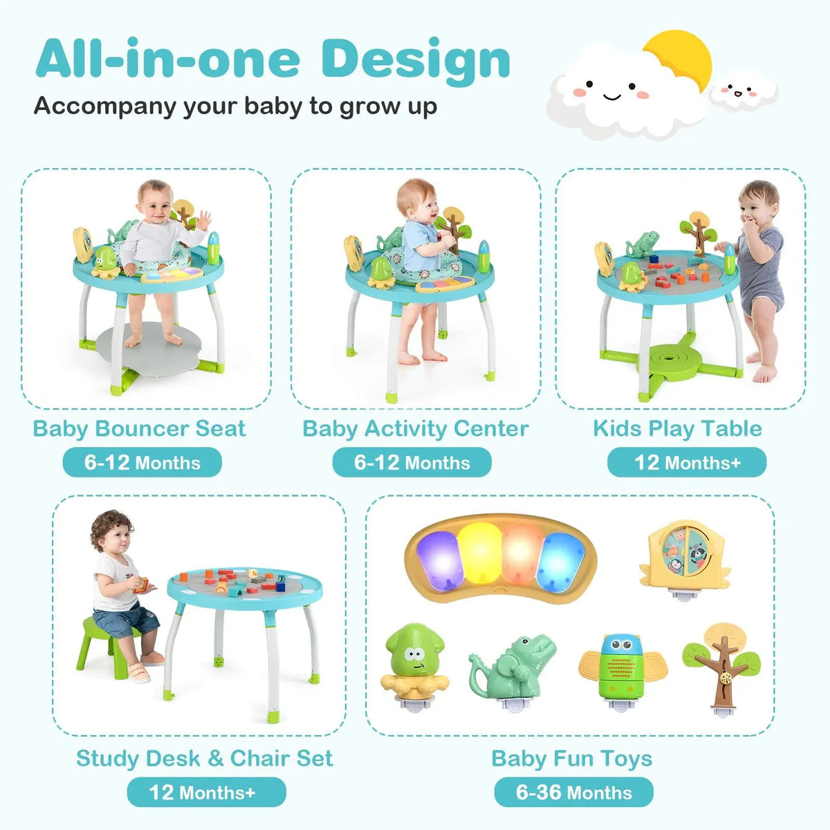 5-in-1 Baby Activity Center Interactive Bounce Seat with Removable Toys by DirectDeals