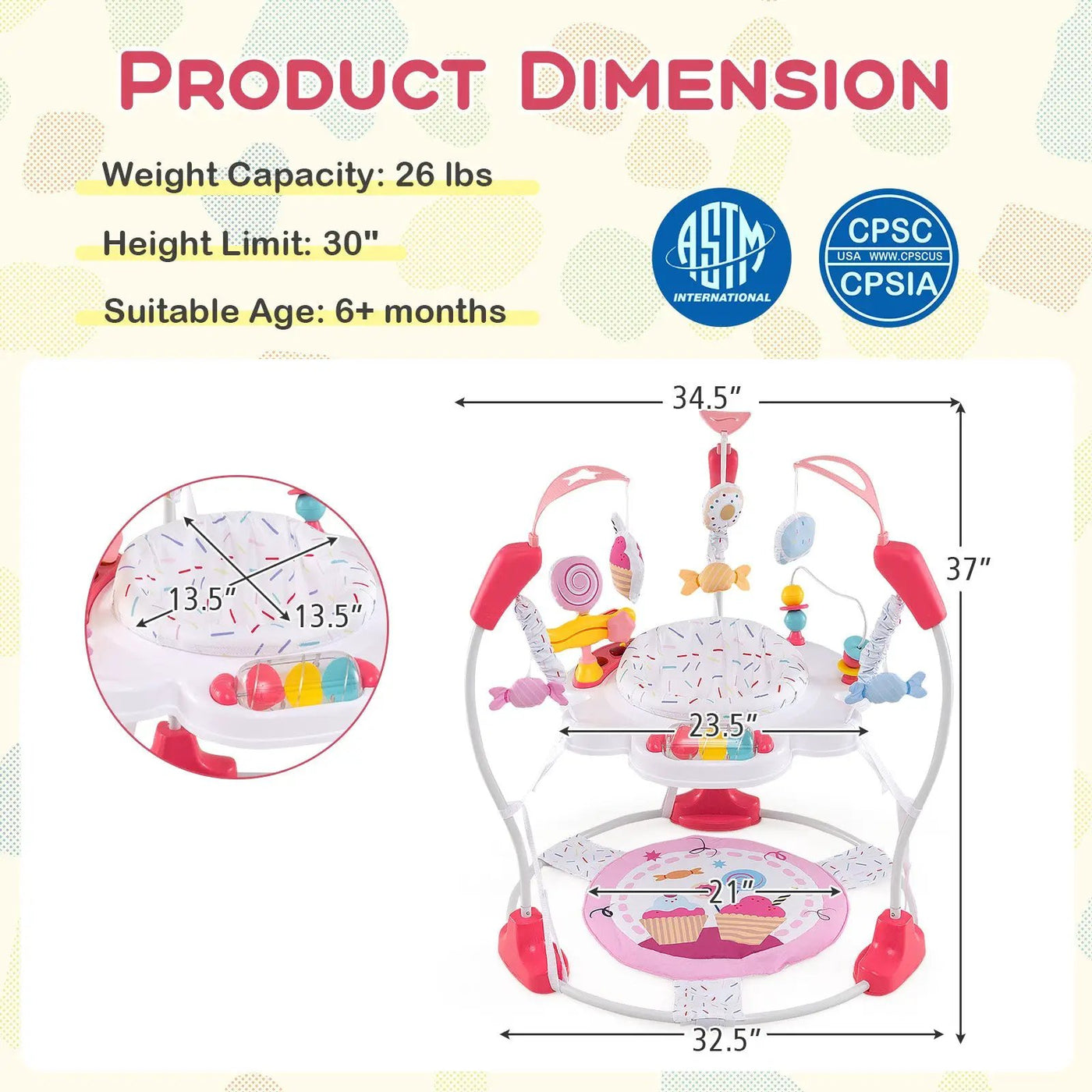 Baby Activity Center Height Adjustable Baby Bouncing Saucer with Interactive Toys by DirectDeals